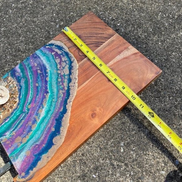 Wood Charcuterie Cheese Board - Clear Quartz Points - Broken Moroccan Geode - Mu - Picture 10 of 11